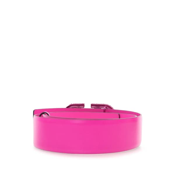 Pre-owned Valentino Leather Crystal VLogo Belt Pink