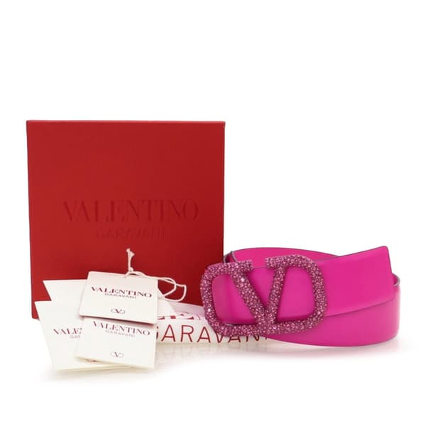 Pre-owned Valentino Leather Crystal VLogo Belt Pink