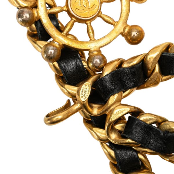 Pre-owned Chanel Gold Plated Wheel Leather Woven Chain Belt Gold