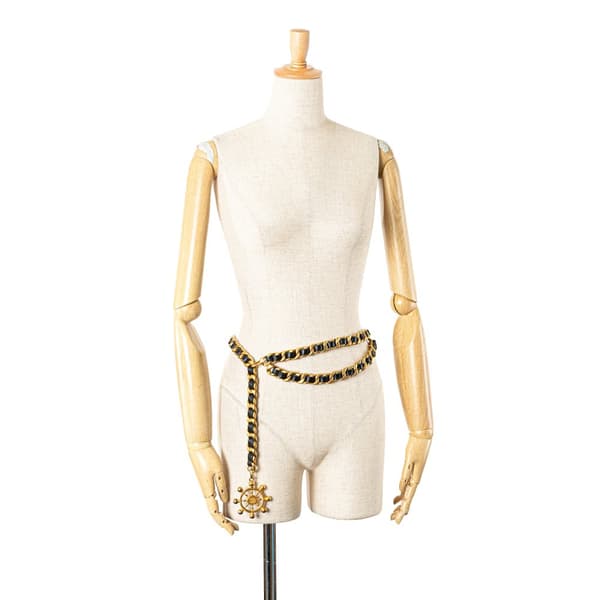 Pre-owned Chanel Gold Plated Wheel Leather Woven Chain Belt Gold