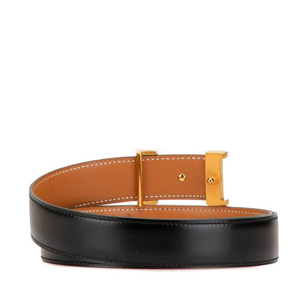 Pre-owned Hermès Leather Constance H Reversible Belt Black
