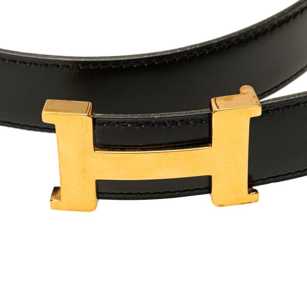 Pre-owned Hermès Leather Constance H Reversible Belt Black