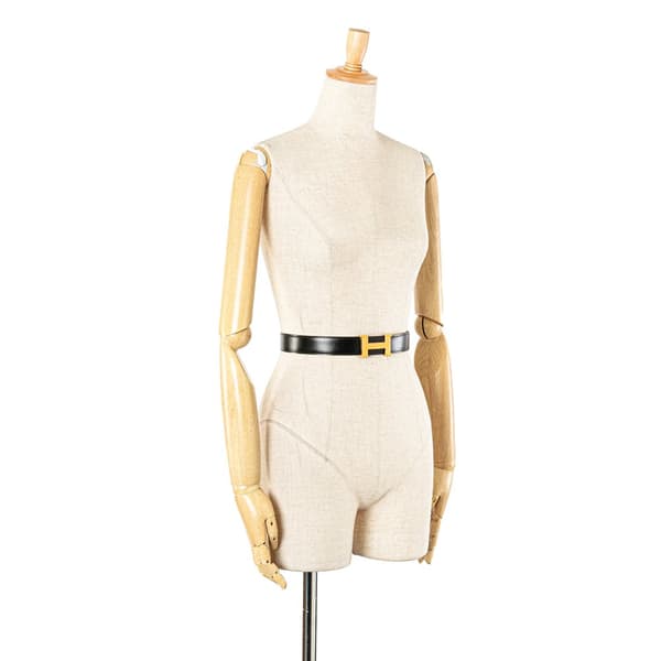 Pre-owned Hermès Leather Constance H Reversible Belt Black