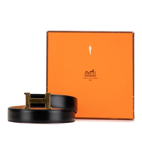 Pre-owned Hermès Leather Constance H Reversible Belt Black
