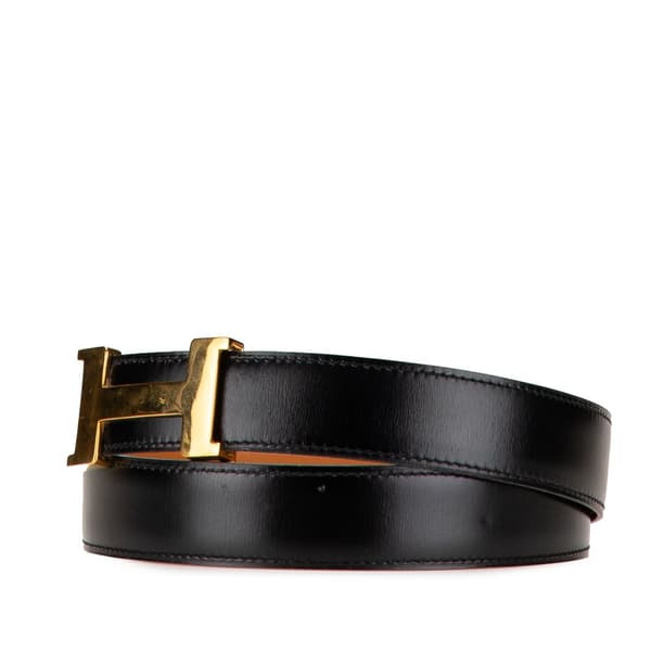 Pre-owned Hermès Leather Constance H Reversible Belt Black