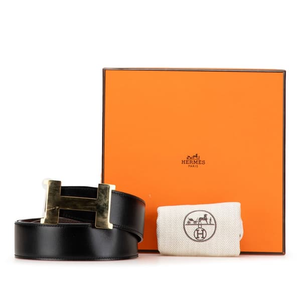 Pre-owned Hermès Leather Constance H Reversible Belt Black