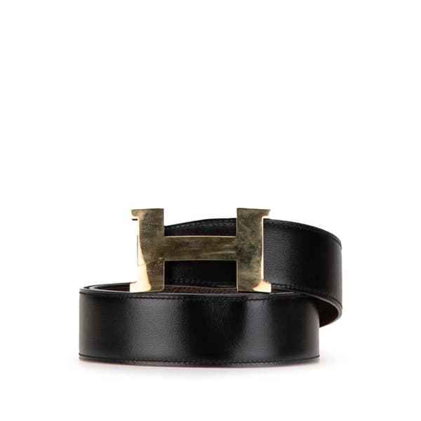 Pre-owned Hermès Leather Constance H Reversible Belt Black