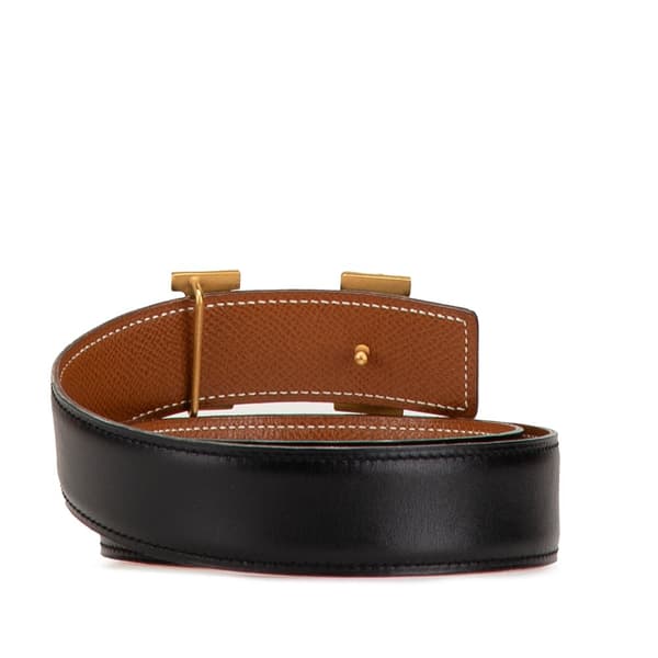 Pre-owned Hermès Leather Constance H Reversible Belt Black