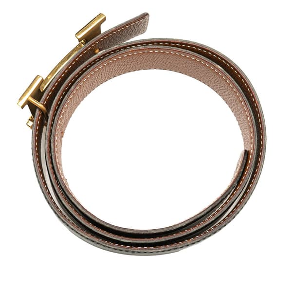 Pre-owned Hermès Leather Constance H Reversible Belt Black