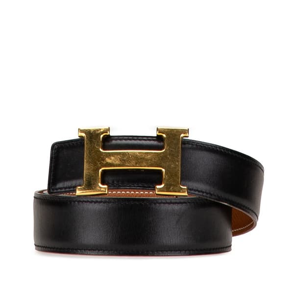 Pre-owned Hermès Leather Constance H Reversible Belt Black