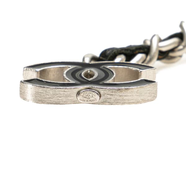 Pre-owned Chanel Silver CC Leather Woven Chain Belt Silver