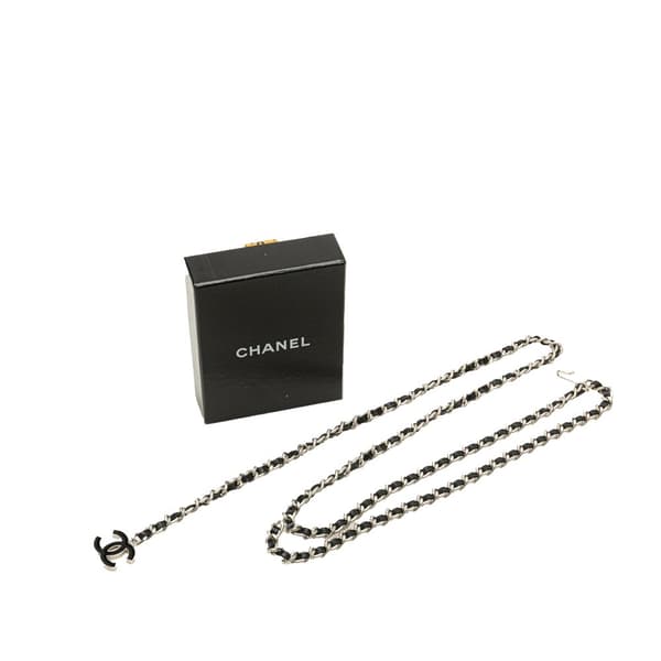 Pre-owned Chanel Silver CC Leather Woven Chain Belt Silver