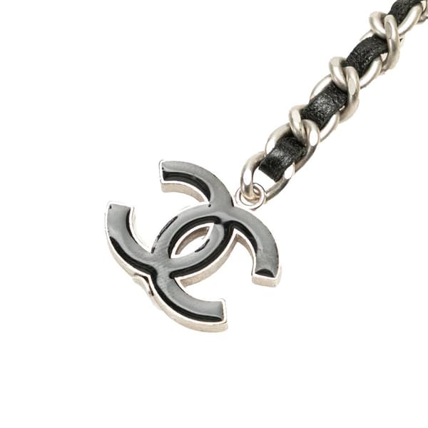 Pre-owned Chanel Silver CC Leather Woven Chain Belt Silver