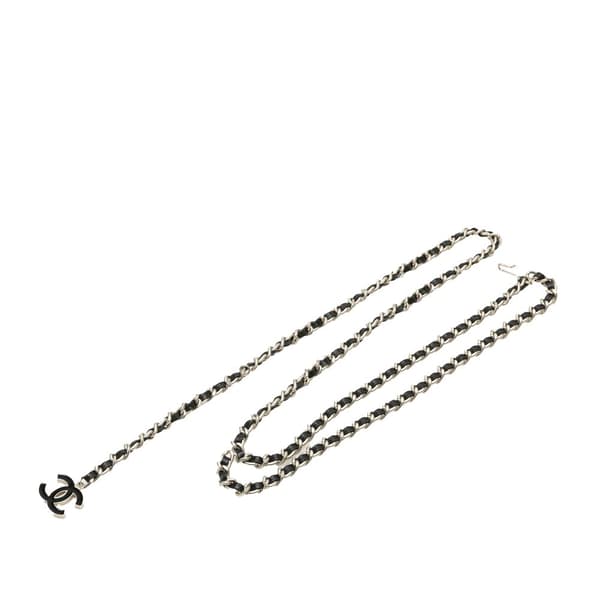 Pre-owned Chanel Silver CC Leather Woven Chain Belt Silver