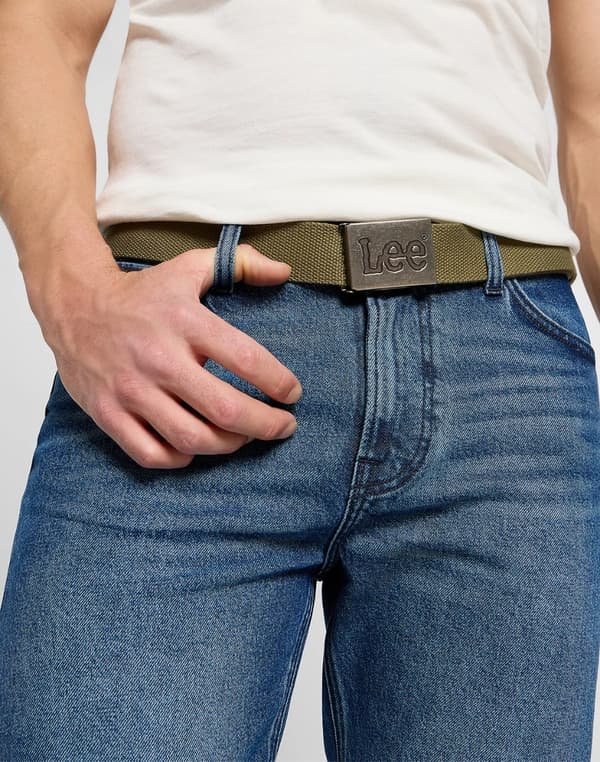 Lee WEBBING BELT Mercantile GRÖNT BÄLTE MED HELT SPÄNN MED LOGOTYP Storlek 105 cm