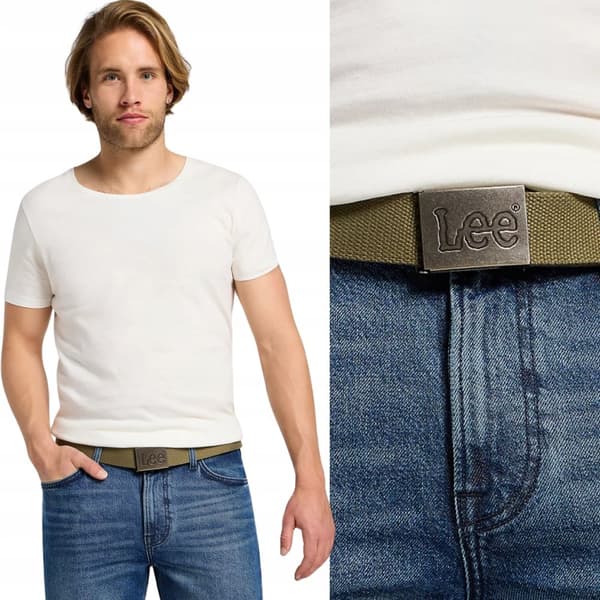 Lee WEBBING BELT Mercantile GRÖNT BÄLTE MED HELT SPÄNN MED LOGOTYP Storlek 105 cm