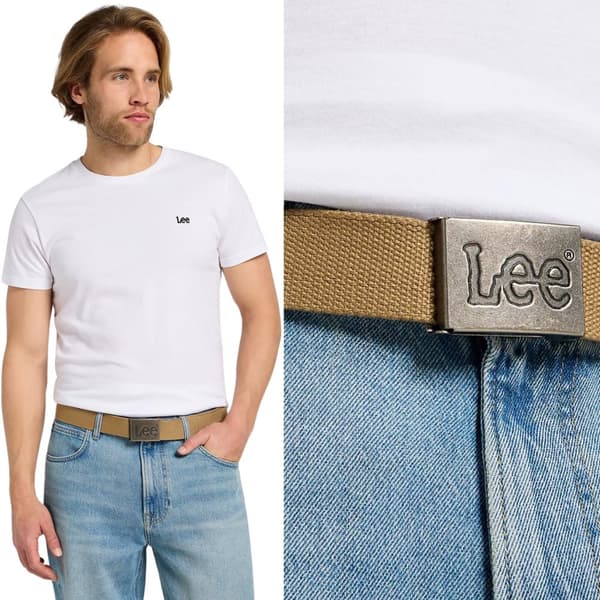 Lee WEBBING BELT Glaserat ingefärabeige bälte med fullt spänne och logotyp Storlek 95 cm