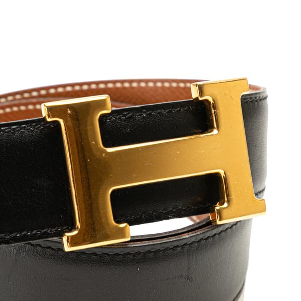 Pre-owned Hermès Box Calf Constance H Reversible Belt Black