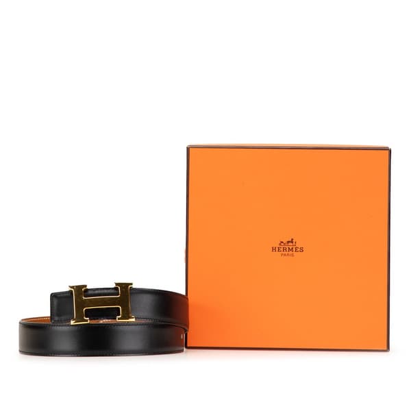 Pre-owned Hermès Box Calf Constance H Reversible Belt Black