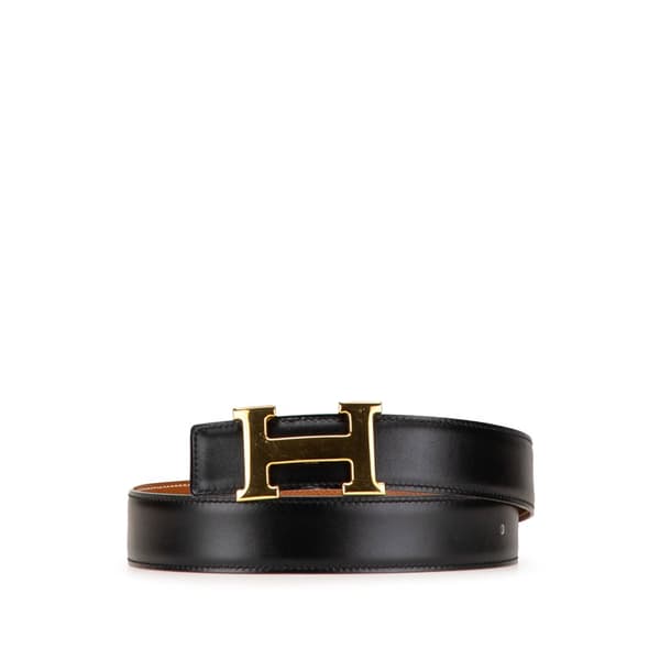 Pre-owned Hermès Box Calf Constance H Reversible Belt Black