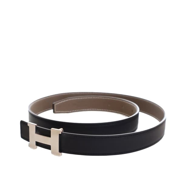 Pre-owned Hermès Epsom and Swift Constance H Reversible Belt Black