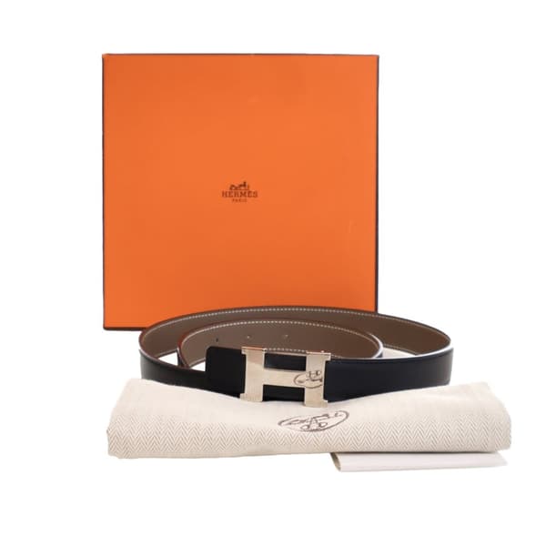 Pre-owned Hermès Epsom and Swift Constance H Reversible Belt Black