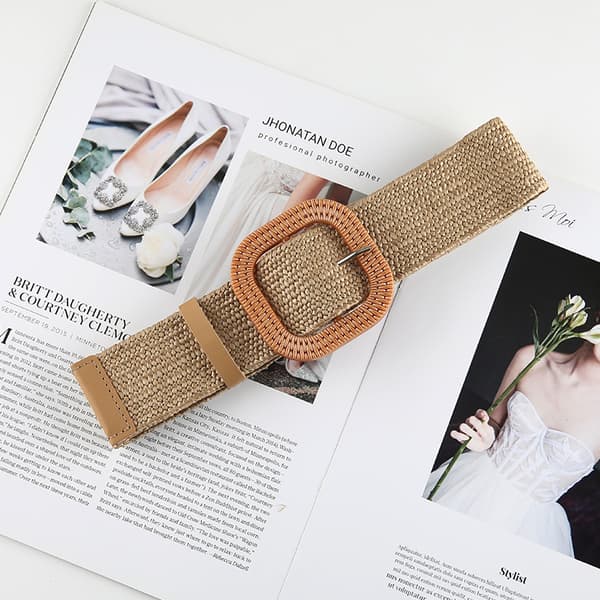 KLÄNNING Bälte Bred Resår MATERIAL Dekorativ FLÄTAD Beige