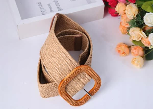 KLÄNNING Bälte Bred Resår MATERIAL Dekorativ FLÄTAD Beige