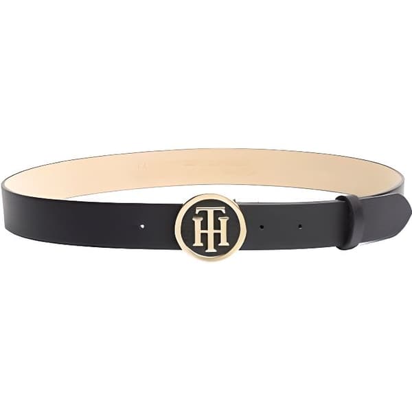 Bälte - Tommy Hilfiger - Rund Spänne - Äkta Läder - Svart - Bredd 3 cm