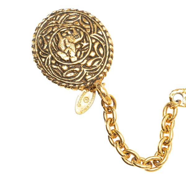 Pre-owned Chanel Gold Plated Equestrian Medallion Chain Belt Gold