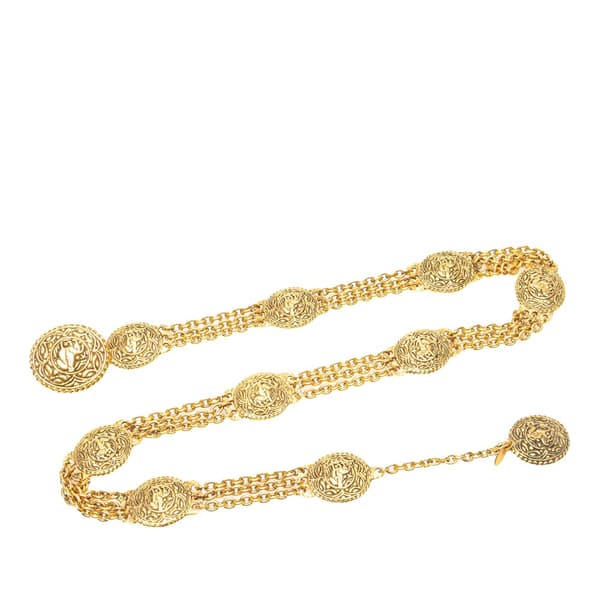 Pre-owned Chanel Gold Plated Equestrian Medallion Chain Belt Gold