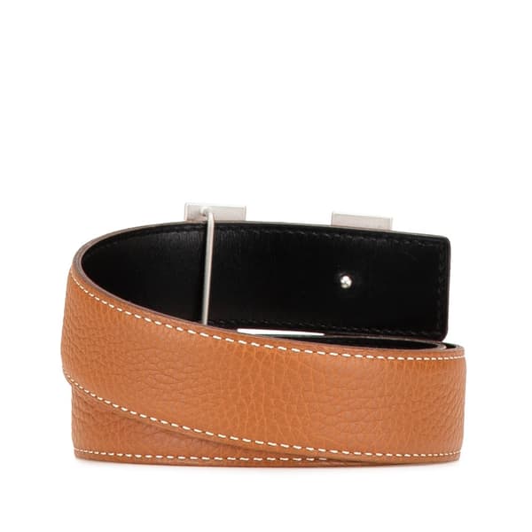 Pre-owned Hermès Togo and Box Calf Constance H Reversible Belt Brown
