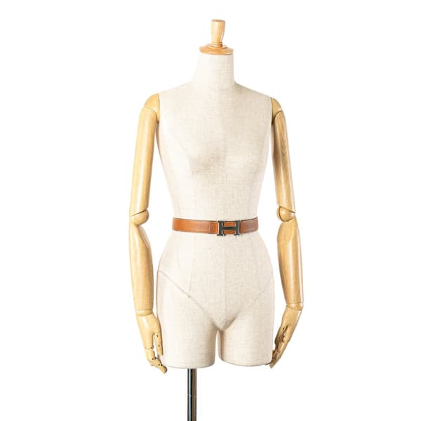 Pre-owned Hermès Togo and Box Calf Constance H Reversible Belt Brown