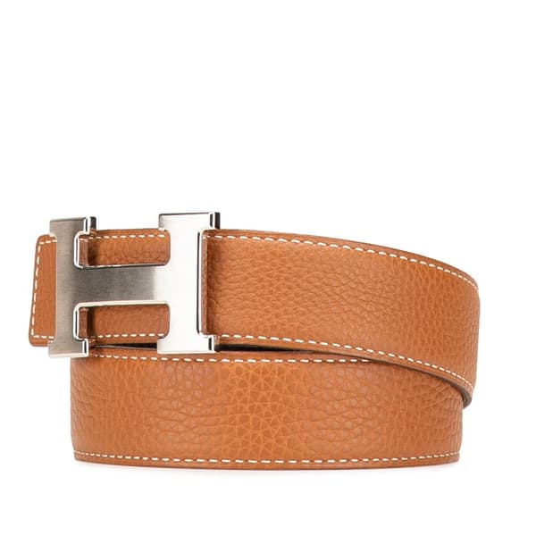 Pre-owned Hermès Togo and Box Calf Constance H Reversible Belt Brown