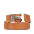 Miniatyrbillede 1 af 7: Pre-owned Hermès Togo and Box Calf Constance H Reversible Belt Brown