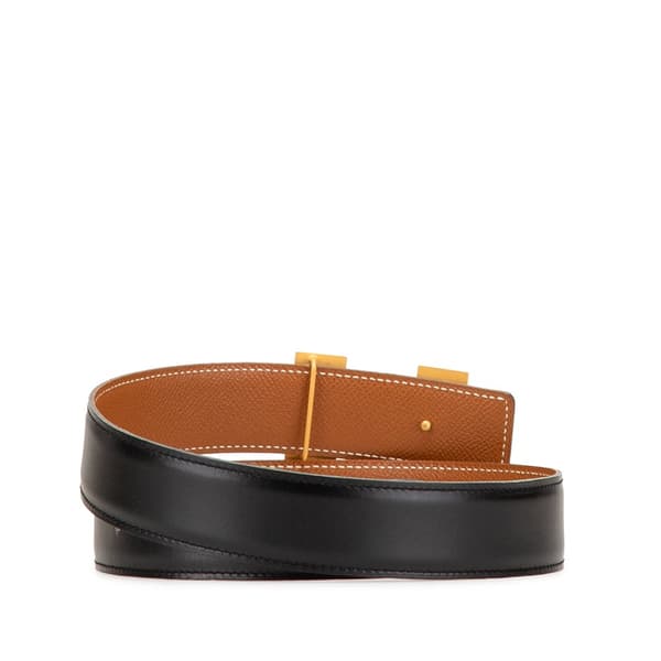 Pre-owned Hermès Box Calf and Epsom Constance H Reversible Belt Black