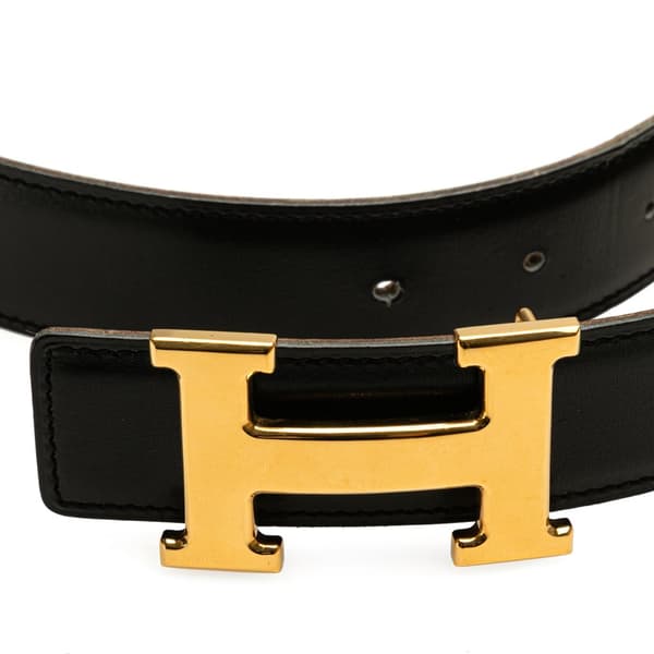 Pre-owned Hermès Box Calf and Epsom Constance H Reversible Belt Black