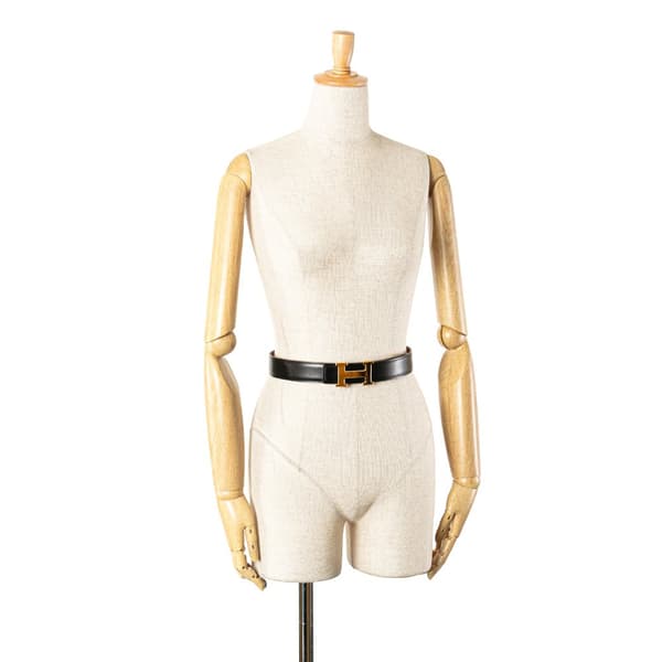 Pre-owned Hermès Box Calf and Epsom Constance H Reversible Belt Black