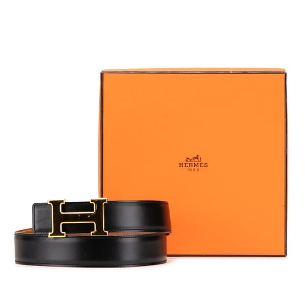 Pre-owned Hermès Box Calf and Epsom Constance H Reversible Belt Black