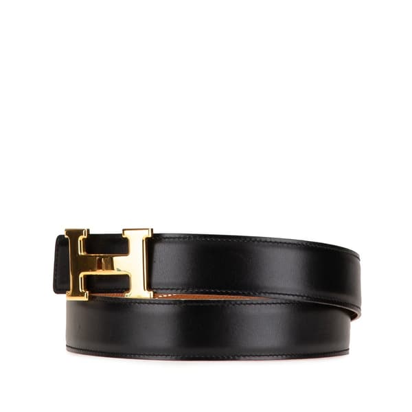 Pre-owned Hermès Box Calf and Epsom Constance H Reversible Belt Black