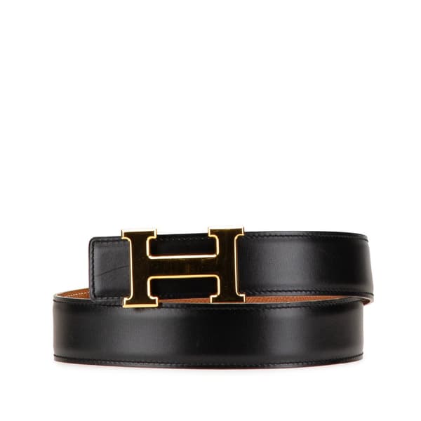 Pre-owned Hermès Box Calf and Epsom Constance H Reversible Belt Black