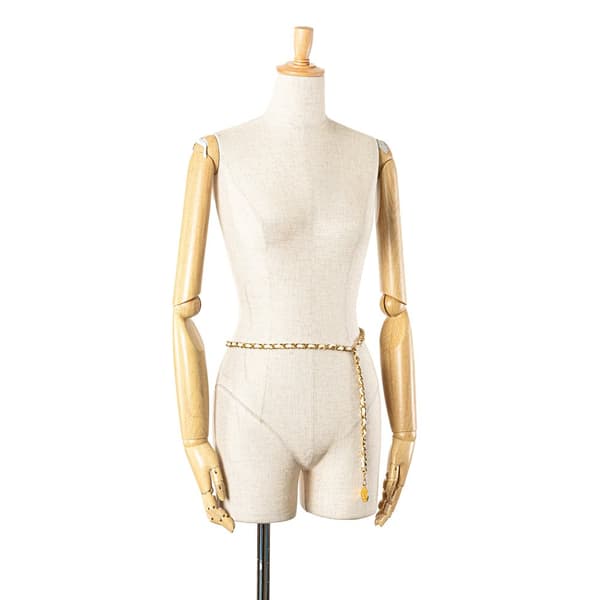 Pre-owned Chanel Gold Plated Medallion Leather Woven Chain Belt Gold
