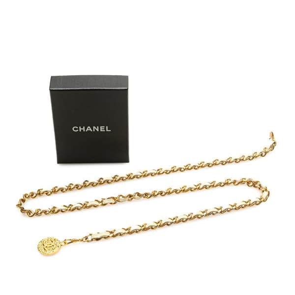Pre-owned Chanel Gold Plated Medallion Leather Woven Chain Belt Gold
