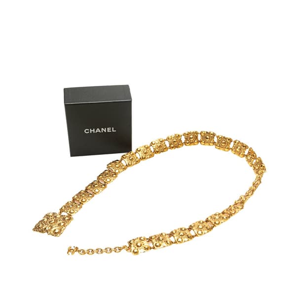 Pre-owned Chanel Wide Gold Plated Square Hammered Chain Belt Gold