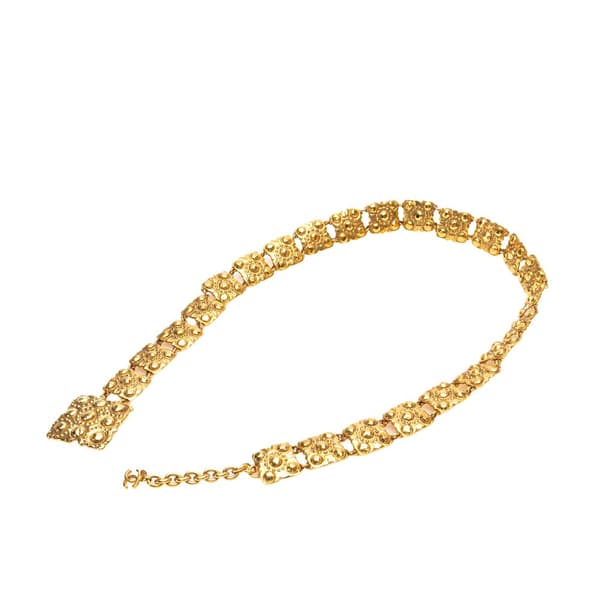 Pre-owned Chanel Wide Gold Plated Square Hammered Chain Belt Gold
