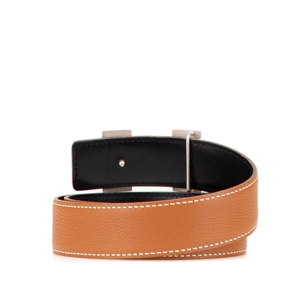 Pre-owned Hermès Leather Constance H Reversible Belt Brown
