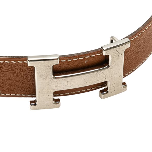 Pre-owned Hermès Leather Constance H Reversible Belt Brown