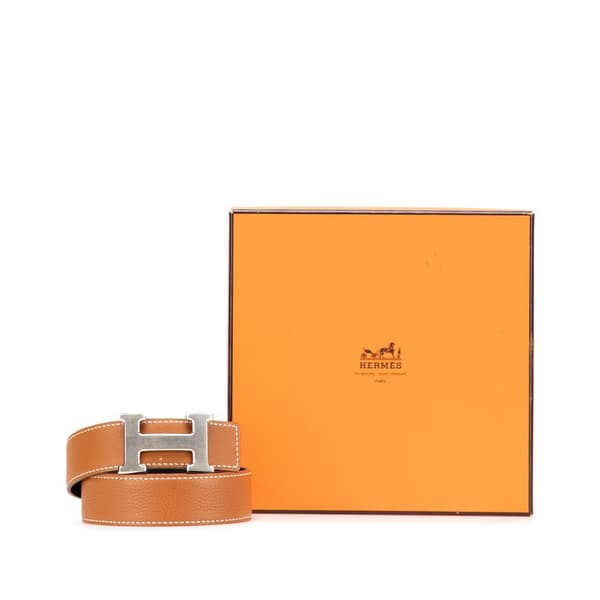 Pre-owned Hermès Leather Constance H Reversible Belt Brown