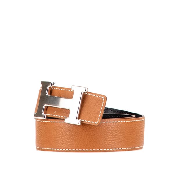 Pre-owned Hermès Leather Constance H Reversible Belt Brown