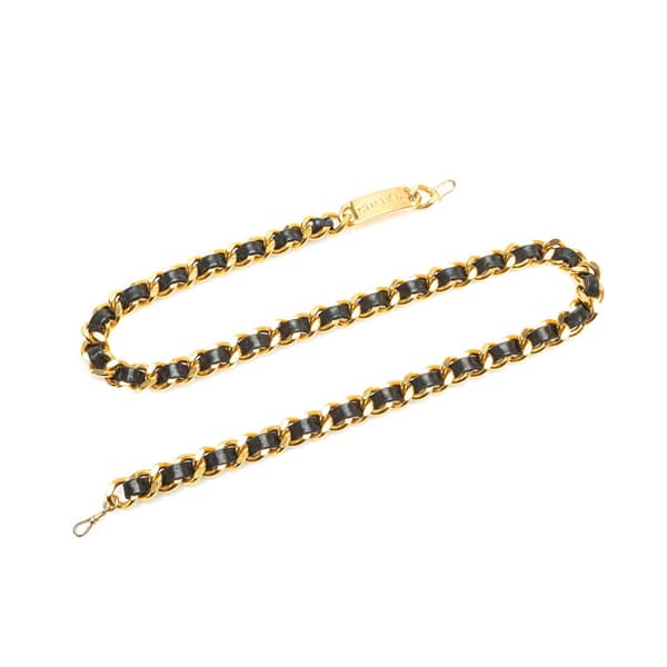 Pre-owned Chanel Gold Plated Medallion Leather Woven Chain Belt Gold